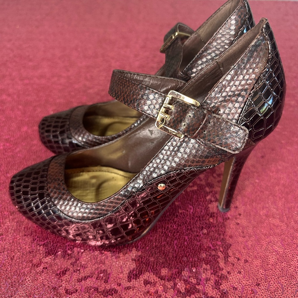 Anne Michelle Brown High Heeled Mary Jane Shoes